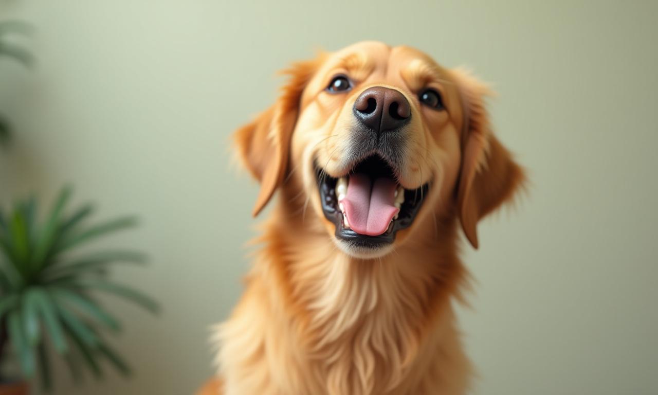 A happy Golden Retriever smiling after a grooming session